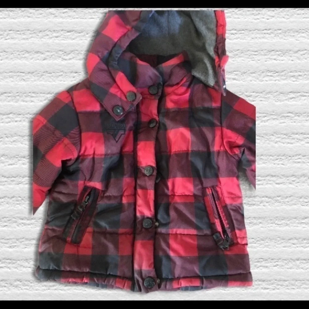 Oshkosh B’Gosh Buffalo Plaid Parka Jacket 24M Winter Cozy Warm Red Black Outdoor